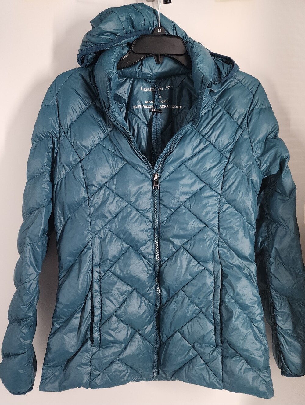 London Fod Size Small Lightweight Packable Down Filled Jacket Teal Womens Hooded